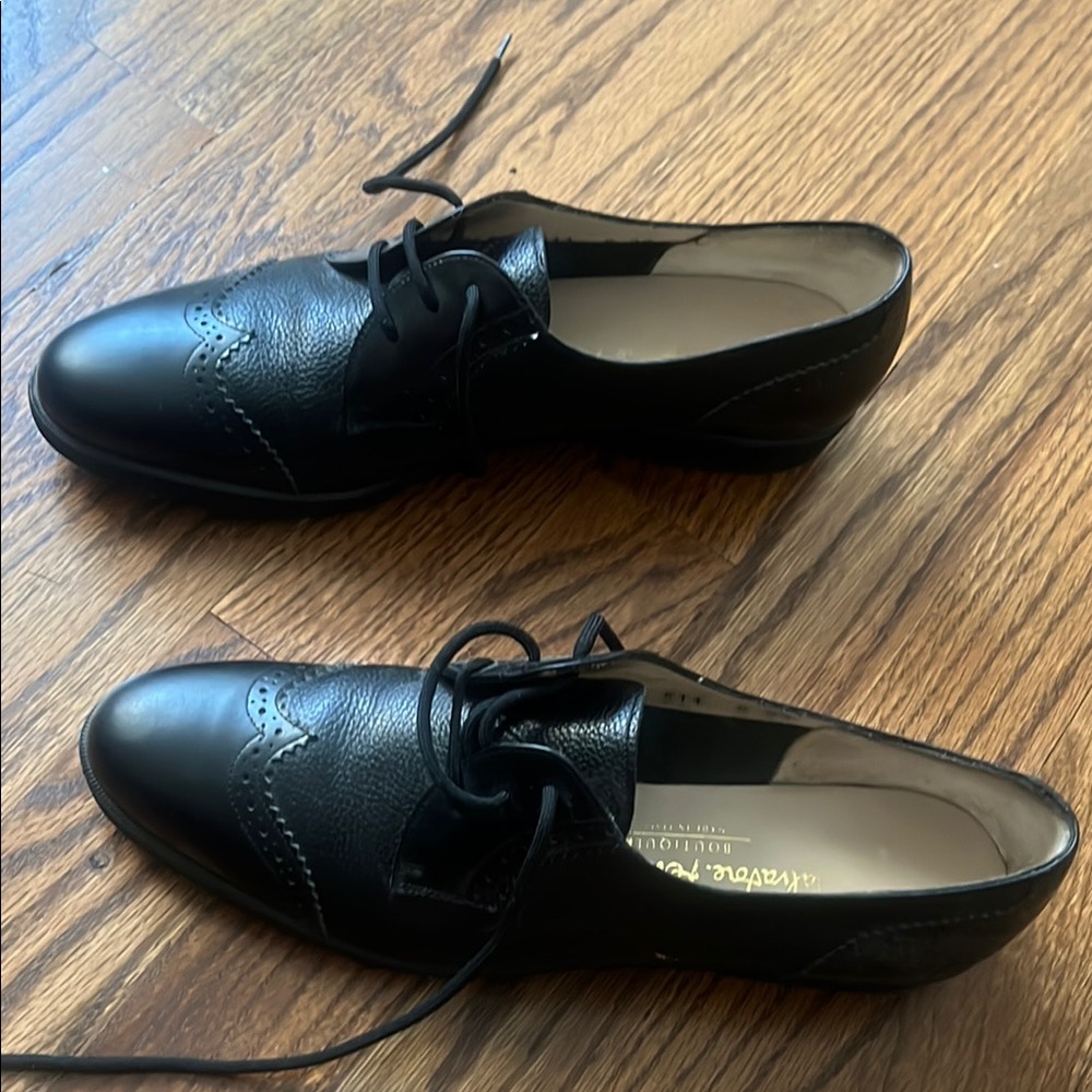 Salvatore Ferragamo Black Leather Brogue Shoes
